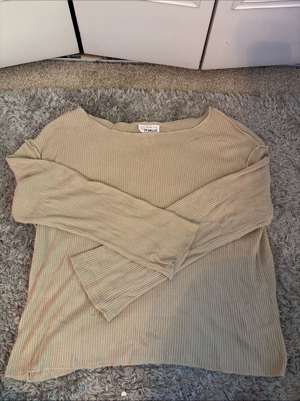 For The Republic Beige Ribbed Knit Top